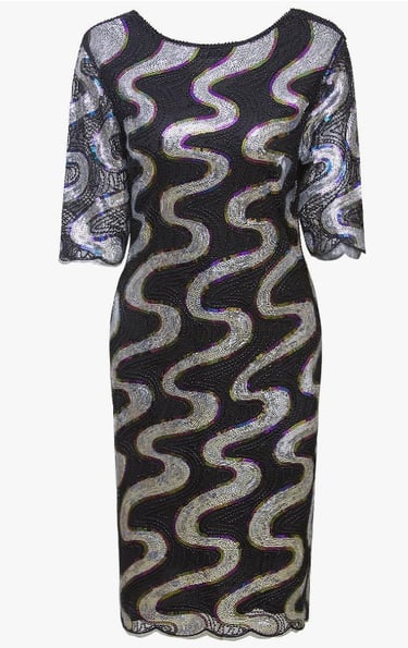 Vijiv 1920s Vintage Beaded Embellished Gatsby Flapper Party Cocktail Dress with 3/4 Sleeves