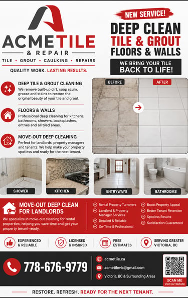 Shower Grout Restoration – Clean grout lines, fresh caulking, and restored tile. Kitchen Tile Floor 