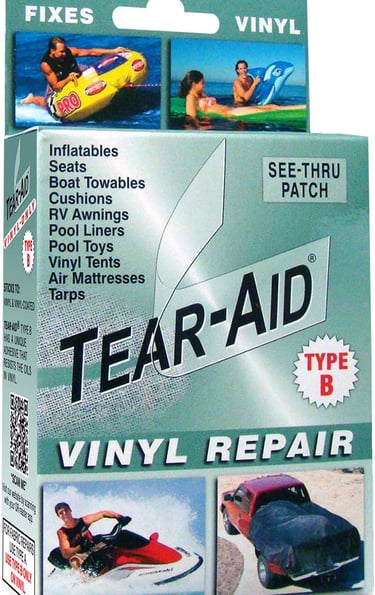 TEAR-AID Vinyl Repair Kit, Type B Clear Patch for Vinyl-Coated Materials, Works on Tents, Awnings, A
