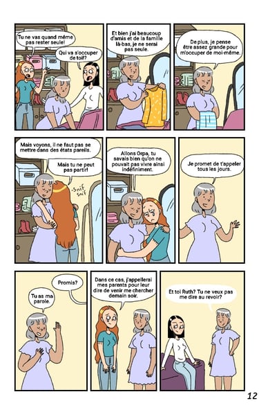 a comic strip art. Ruth, Naomie et Orpa. By Diane Mulolo Faida