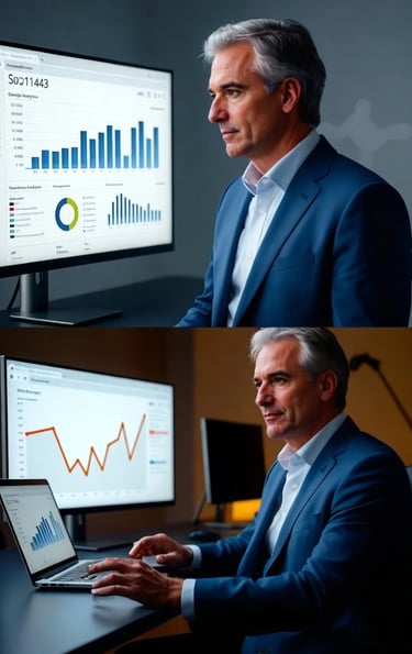 Consultor digital de ISPmax analizando paneles de métricas SEO y datos de rendimiento empresarial