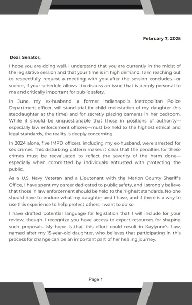 image of letter sent to lawmakers page 1