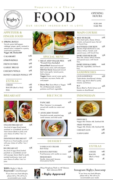 Rigby's Menu