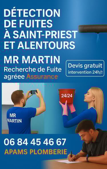expert detection fuite d eau Saint Priest non destructif maff macif credit agricole gan Urgence pl