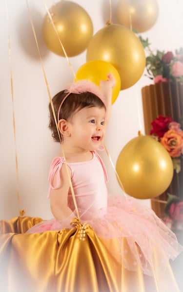 a baby girl in a pink dress and a crown crown