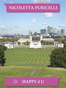 La verde collina di Greenwich che finisce sul museo navale e sullo sfondo Canary Wharf.