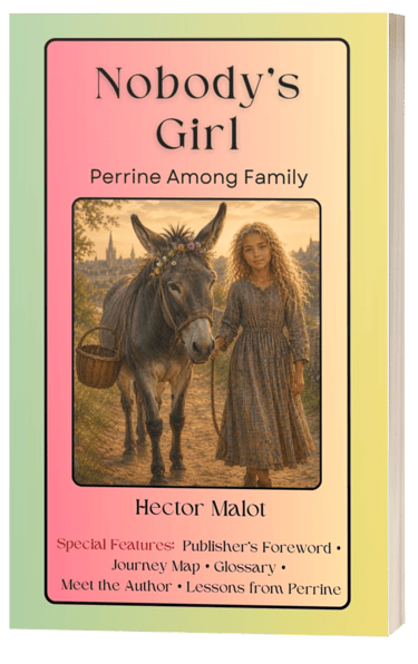 Book cover of Nobody's Girl by Hector Malot featuring a young girl with a donkey on a path.