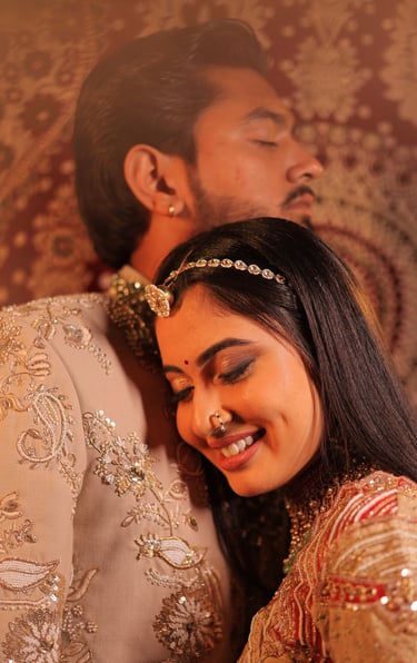 Intimate side profile of a bride and groom, highlighting the bride's stunning HD makeup finish, glow