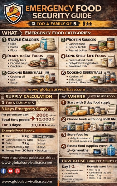 emergency food security guide long term food storage survival infographic