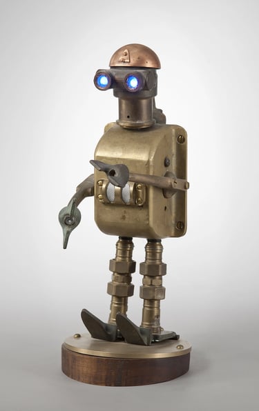 Assemblage robot named Throttler by Santa Barbara sculptor Tal Avitzur.