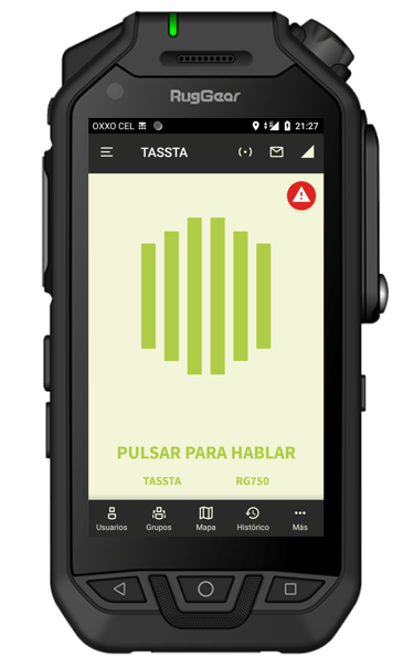 MCPTT Handheld Ruggear RG750 con TASSTA