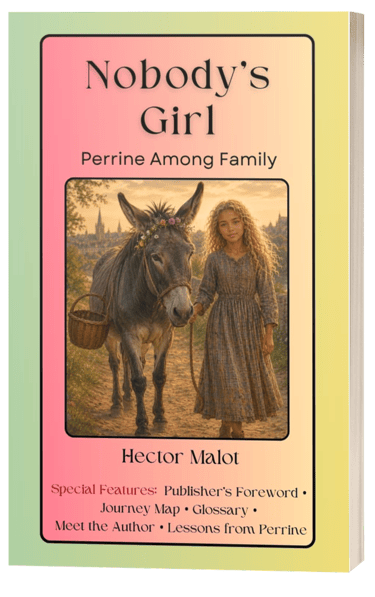 Book cover of Nobody's Girl by Hector Malot featuring a young girl with a donkey on a path.