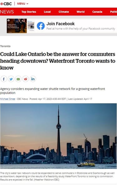 Toronto Waterfront taxis. Lake Ontario. Heather Waldron CBC
