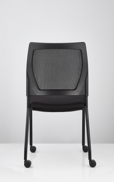 V137 all-black mesh visitor chair with castors, rear view