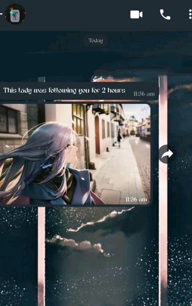 a person with a phone in front of a picture of women