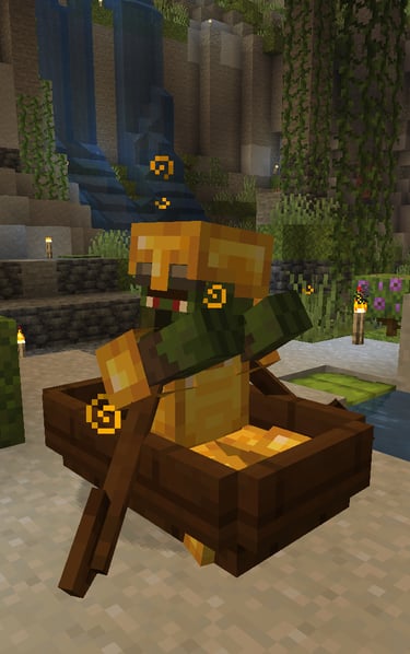 a minecraft zombie in a boat about to get cured