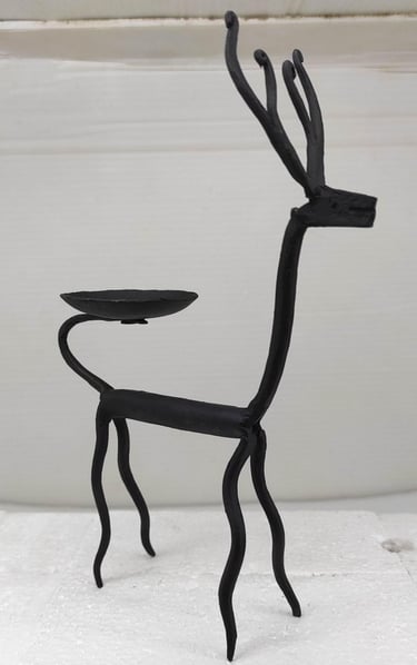 "Handcrafted tribal iron deer sculpture with oil lamp – Bastar traditional art-Fit for export"