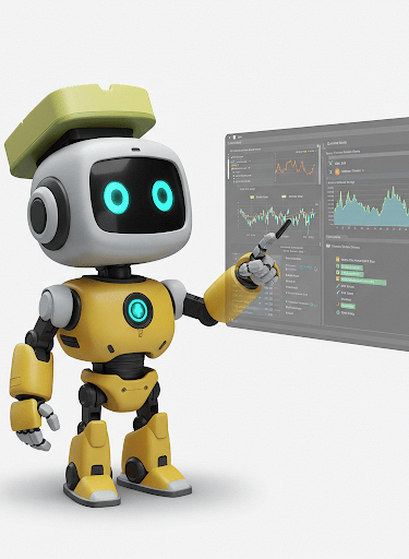 a robot with a green hat and a white background