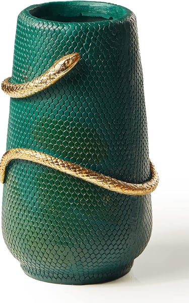 8 Inch Green and Gold Snake vase