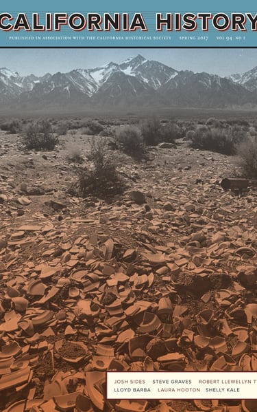 Cover of California History Journal from 2017, with California landscape with pottery at the front