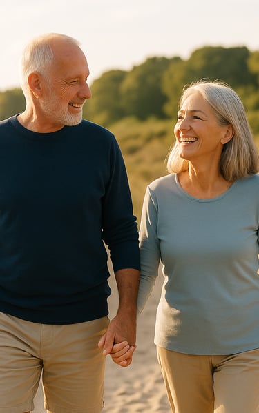 Actief seniorenstel wandelt in de natuur – vitaal en gezond ouder worden