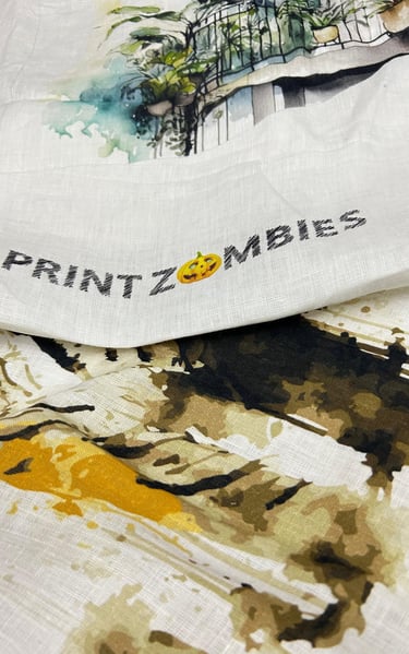 Minimalist abstract print on summer linen fabric