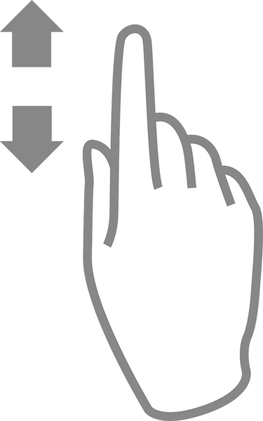 Icone sans fond représentant une main glissant vers le haut ou vers le bas.