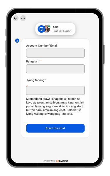 goperya live chat support screen