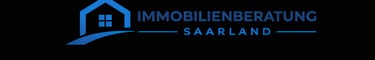 Blue real estate logo for Immobilienberatung Saarland featuring a house icon on a black background.