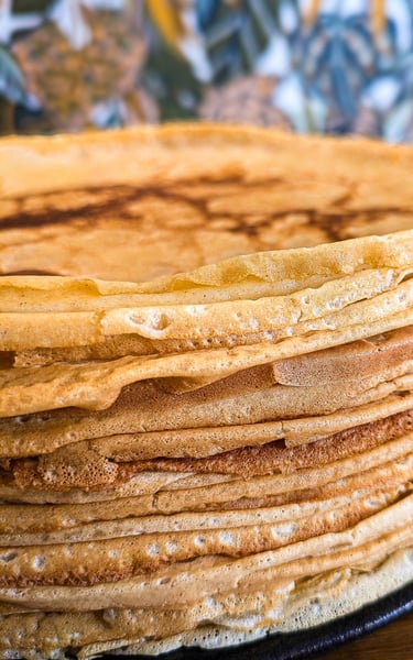 a stack of crepes