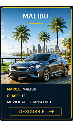 Identidad comercial Malibu para automóviles y movilidad.