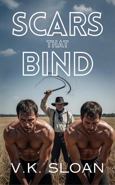 two shirtless men bending over while a farmer holds a whip behind them, on a book cover
