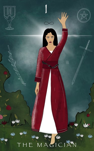A custom illustration of the magician tarot card 