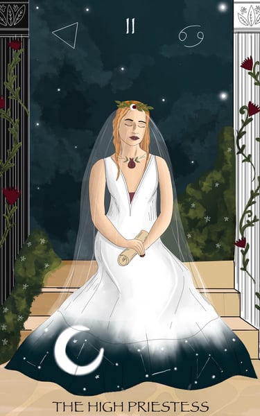 A custom illustration of the high priestess tarot card 