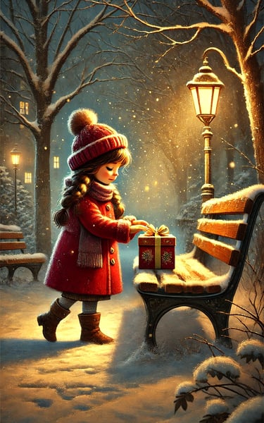 favola della buonanotte di Natale per bambini – Sofia lascia un regalo su una panchina nel parco – i