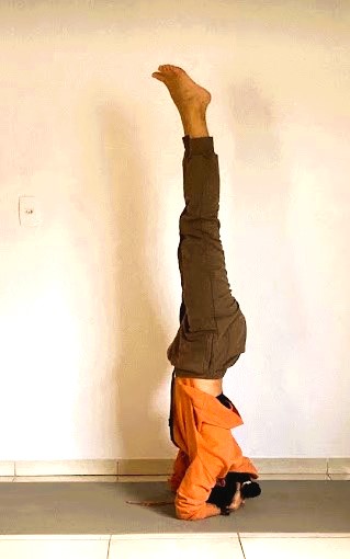 mulher em postura invertida de yoga - sirsasana