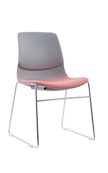 SenSit-Otto cantilever chair with light grey seat and red cushion