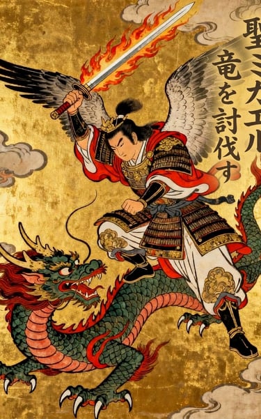 Samurai Angel Michael defeating the Dragon
