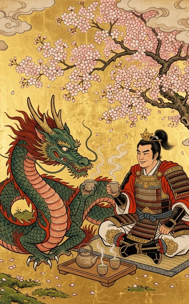 Samurai Michael enjoying peace and tea with the Dragon