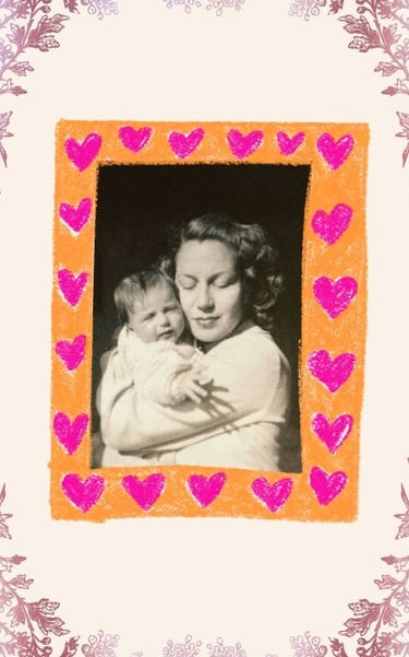 a woman holding a baby in a frame