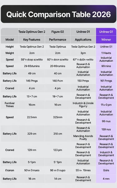Tesla Optimus Gen 2 vs Figure 02 vs Unitree G1 2026 