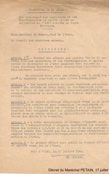 decret marechal petain 17 ju!llet 1940 relevant de leurs fonctions les fonctionnaires