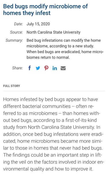 Research paper on the effect Bedbugs have on the microbiome of their surroundings.