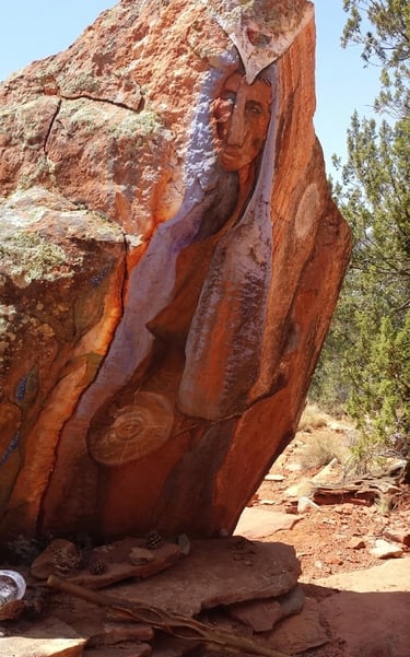 At a medicine wheel hidden in Sedona's high desert, painted boulders surround the sacred site