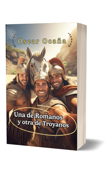 Portada del libro de comedias teatrales 'Una de romanos y otra de troyanos' de Óscar Ocaña Parrón