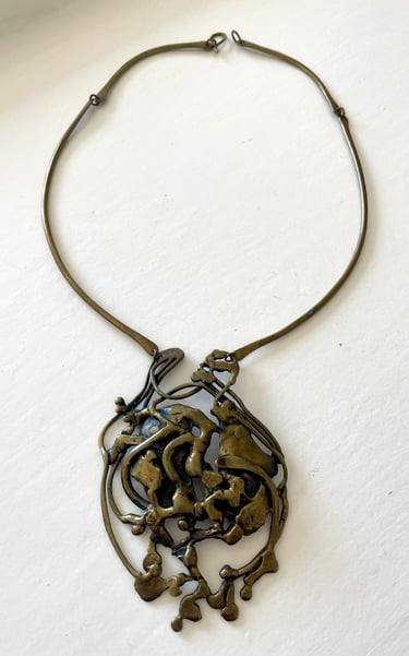 Early David Yurman Brutalist Brass Pendant Necklace.