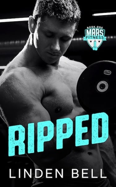 Romance book cover titled Ripped by Linden Bell featuring a muscular man lifting weights.