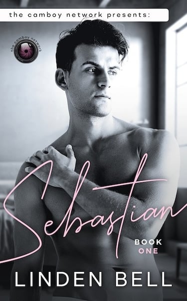 Black and white romance novel cover titled Sebastian by Linden Bell featuring a muscular shirtless man.