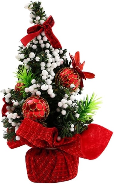 a christmas tree with red ornaments and decorations