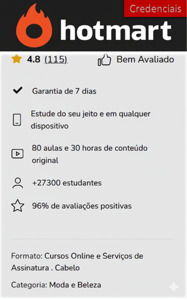 Credencias do curso na plataforma Hotmart